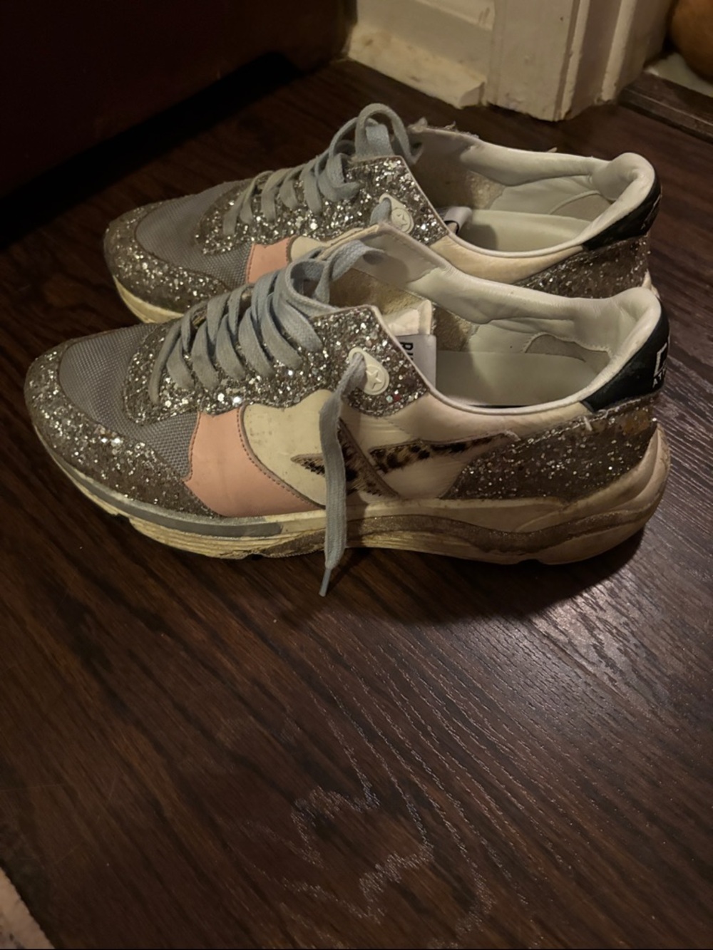 Golden Goose Pink, Silver & Cream Glitter-Accent Sneakers - Picture 3 of 8